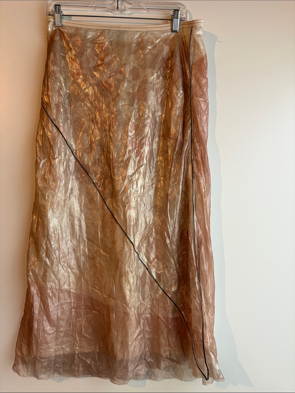 Rozae Nichols Vintage Silk Chiffon Sheer Metallic Bronze Maxi Skirt NWT Large - Picture 4 of 7